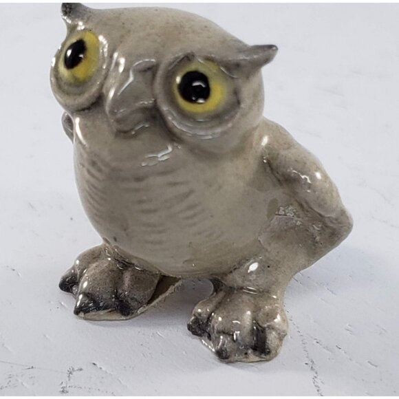 Bone China Barn Owl Grey Bird Miniature Figurine - Picture 8 of 8